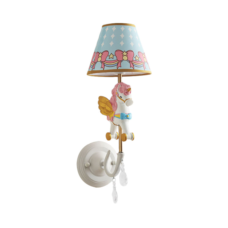 Skørter | Cartoon Cone Wall Lamp Fixture with Unicorn Decoration 1 Head Resin Wall Light in Yellow and Blue/Yellow and Pink/Yellow and Red/Yellow and White for Girls' Bedroom
