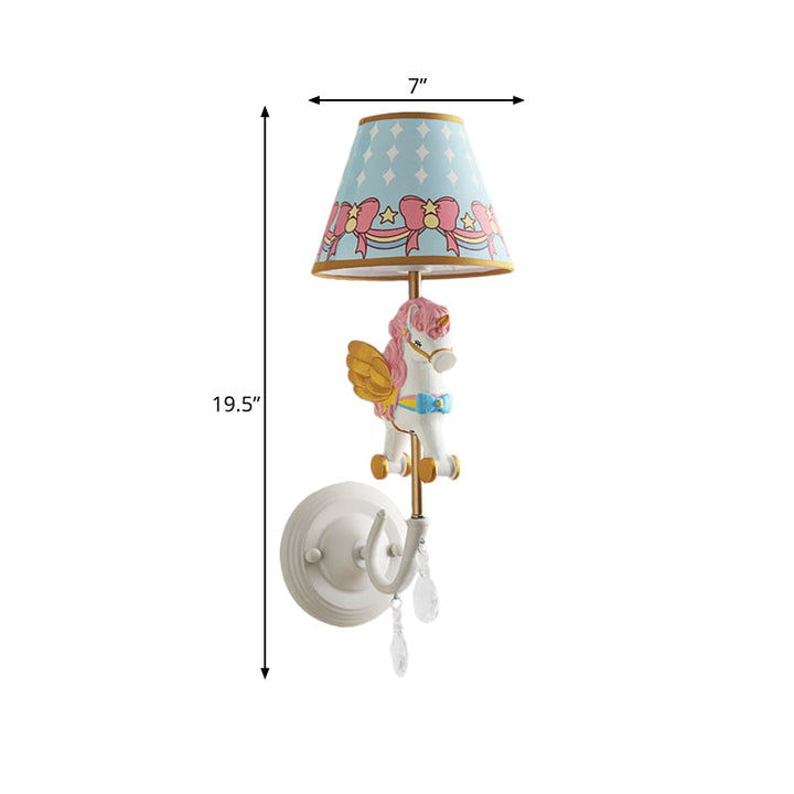 Skørter | Cartoon Cone Wall Lamp Fixture with Unicorn Decoration 1 Head Resin Wall Light in Yellow and Blue/Yellow and Pink/Yellow and Red/Yellow and White for Girls' Bedroom