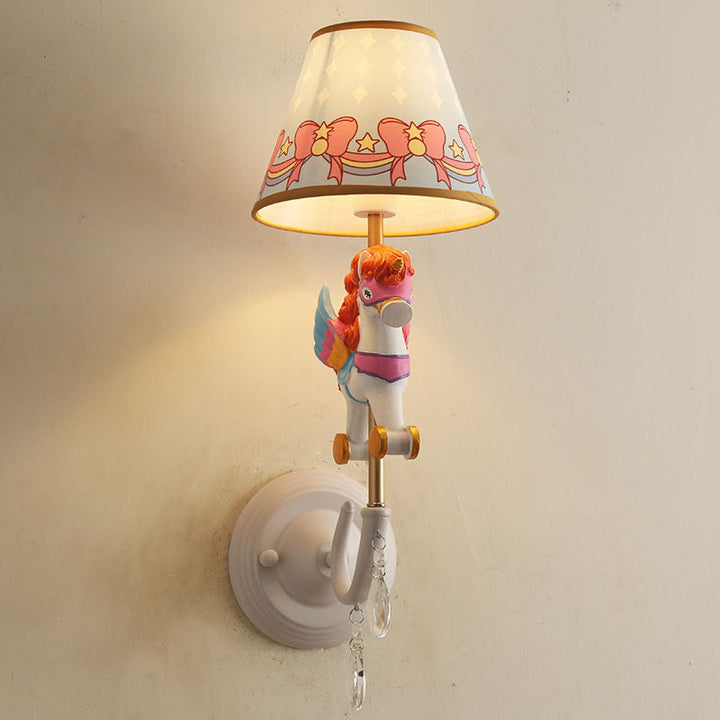 Skørter | Cartoon Cone Wall Lamp Fixture with Unicorn Decoration 1 Head Resin Wall Light in Yellow and Blue/Yellow and Pink/Yellow and Red/Yellow and White for Girls' Bedroom