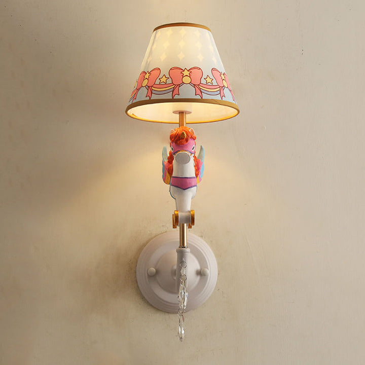 Skørter | Cartoon Cone Wall Lamp Fixture with Unicorn Decoration 1 Head Resin Wall Light in Yellow and Blue/Yellow and Pink/Yellow and Red/Yellow and White for Girls' Bedroom