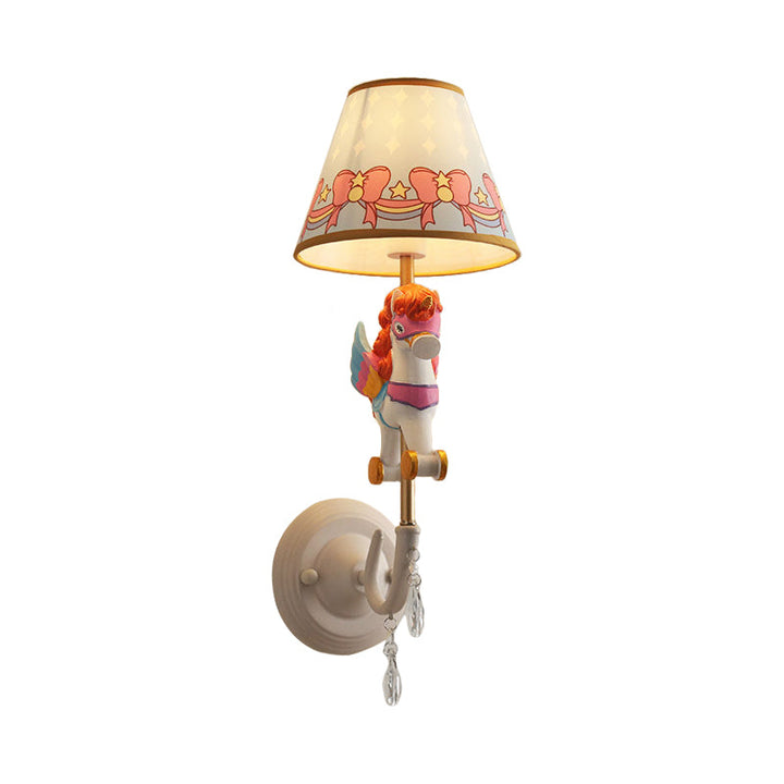 Skørter | Cartoon Cone Wall Lamp Fixture with Unicorn Decoration 1 Head Resin Wall Light in Yellow and Blue/Yellow and Pink/Yellow and Red/Yellow and White for Girls' Bedroom