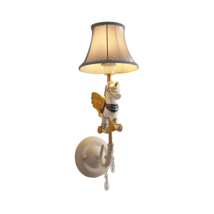 Skørter | Cartoon Cone Wall Lamp Fixture with Unicorn Decoration 1 Head Resin Wall Light in Yellow and Blue/Yellow and Pink/Yellow and Red/Yellow and White for Girls' Bedroom