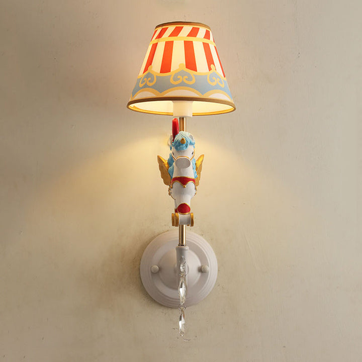 Skørter | Cartoon Cone Wall Lamp Fixture with Unicorn Decoration 1 Head Resin Wall Light in Yellow and Blue/Yellow and Pink/Yellow and Red/Yellow and White for Girls' Bedroom