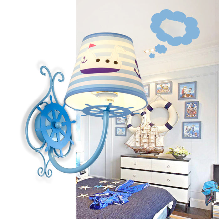 Skørter | Ocean Style Ship Wall Lamp with Paddle 1 Bulb Blue Wall Light for Children's Room