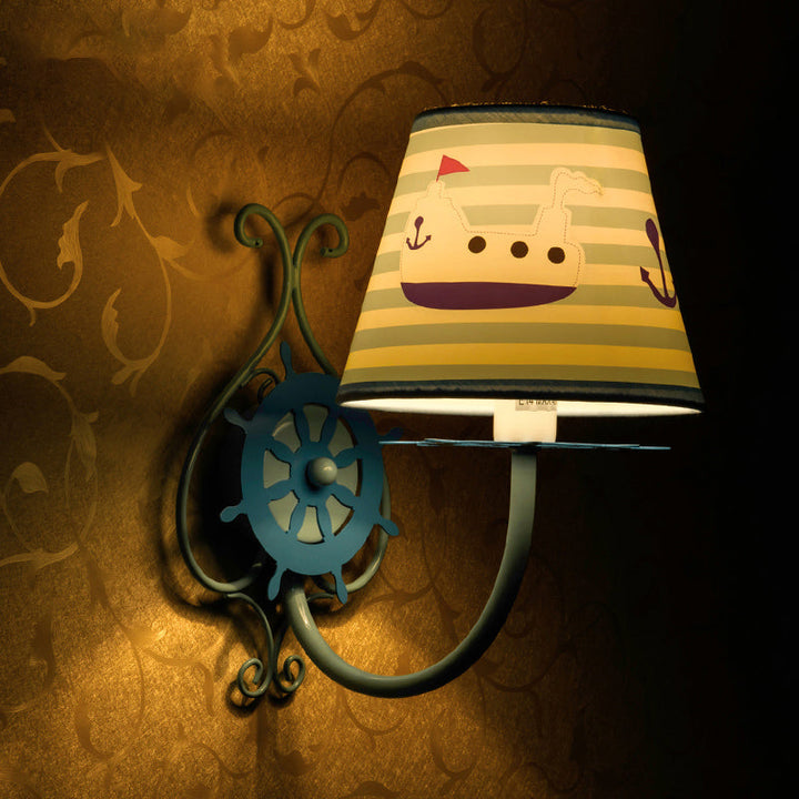 Skørter | Ocean Style Ship Wall Lamp with Paddle 1 Bulb Blue Wall Light for Children's Room