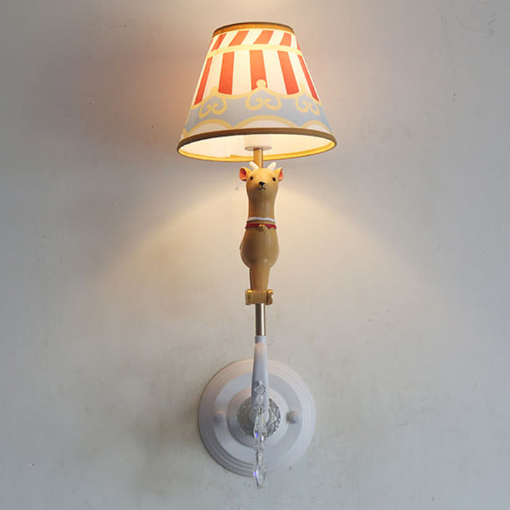 Skørter | White/red and blue tapered wall lamp with cartoon plastic of moose/horse/unicorn 1-lamp wall lamp for children's room