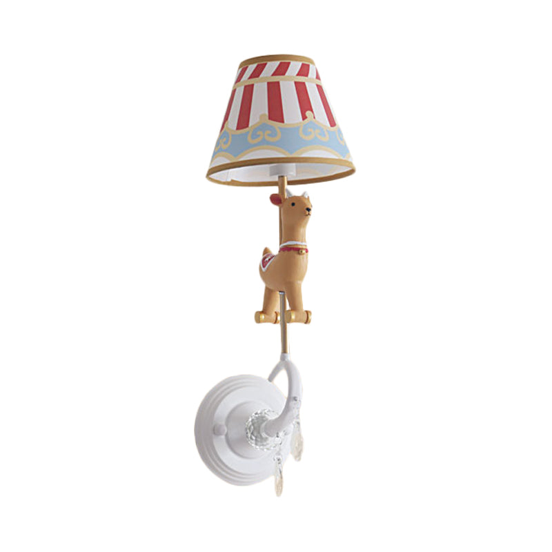 Skørter | White/red and blue tapered wall lamp with cartoon plastic of moose/horse/unicorn 1-lamp wall lamp for children's room