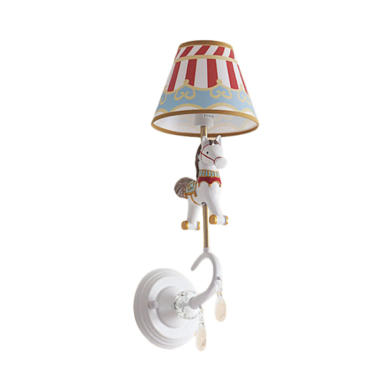 Skørter | White/red and blue tapered wall lamp with cartoon plastic of moose/horse/unicorn 1-lamp wall lamp for children's room