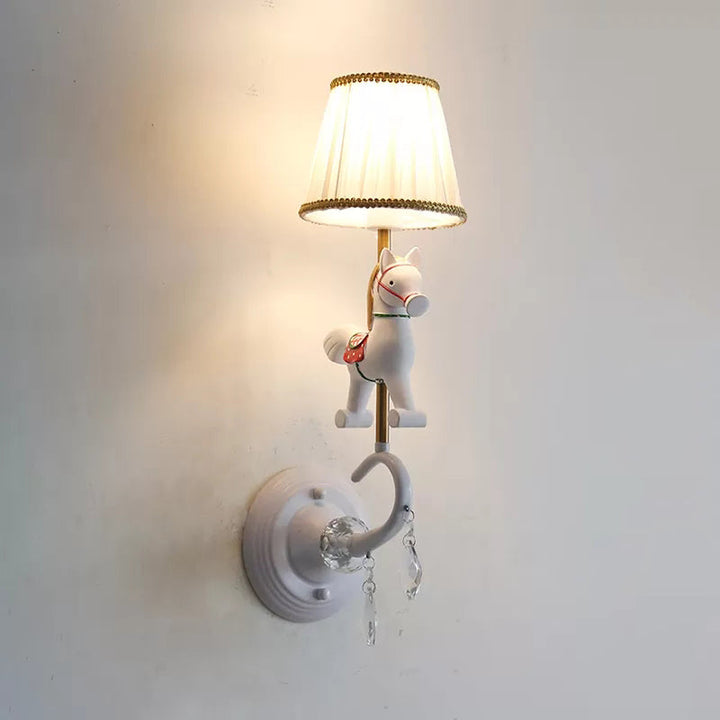 Skørter | White/red and blue tapered wall lamp with cartoon plastic of moose/horse/unicorn 1-lamp wall lamp for children's room