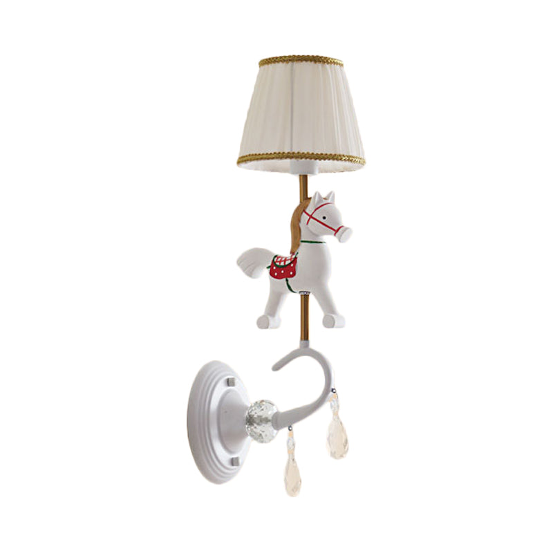 Skørter | White/red and blue tapered wall lamp with cartoon plastic of moose/horse/unicorn 1-lamp wall lamp for children's room