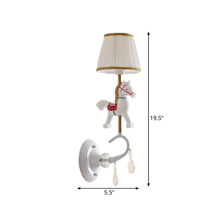 Skørter | White/red and blue tapered wall lamp with cartoon plastic of moose/horse/unicorn 1-lamp wall lamp for children's room