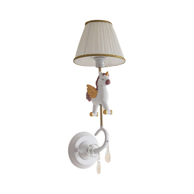 Skørter | White/red and blue tapered wall lamp with cartoon plastic of moose/horse/unicorn 1-lamp wall lamp for children's room