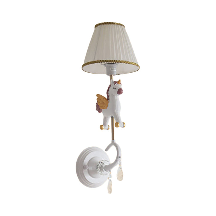 Skørter | White/red and blue tapered wall lamp with cartoon plastic of moose/horse/unicorn 1-lamp wall lamp for children's room