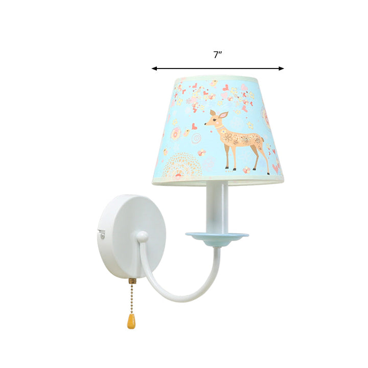 Skørter | Animal Sika Deer Wall Lamp with Pull Cord Fabric 1 Light Blue Wall Lamp for Girls Bedroom