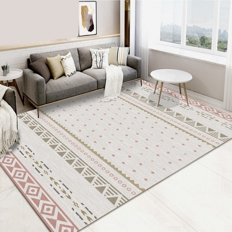 Lisslune | Pink Bohemian Indoor Base Plate Geometric Polka Dots Area Rug Polyester Pet Friendly Stain Resistant Washable Rug