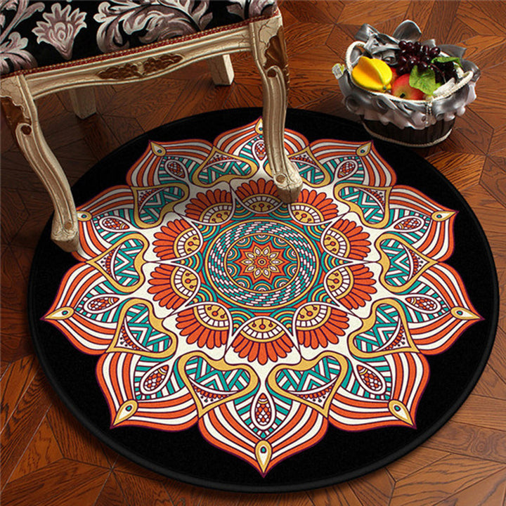 Lisslune | American Southwestern Flower Carpet Orange and Red Polyester Rug Washable Living Room Carpet for Bedroom