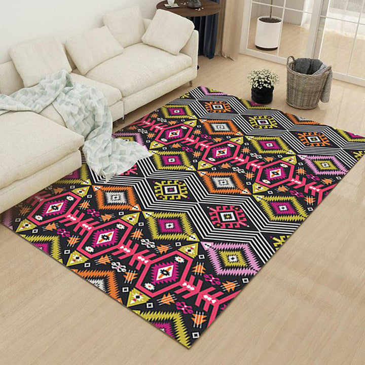 Lisslune | Indian Tribal Diamond Stylish Rug Striped Geometric Rug Made of Polyester Pet-Friendly Stain-Resistant Rug for Indoor Use