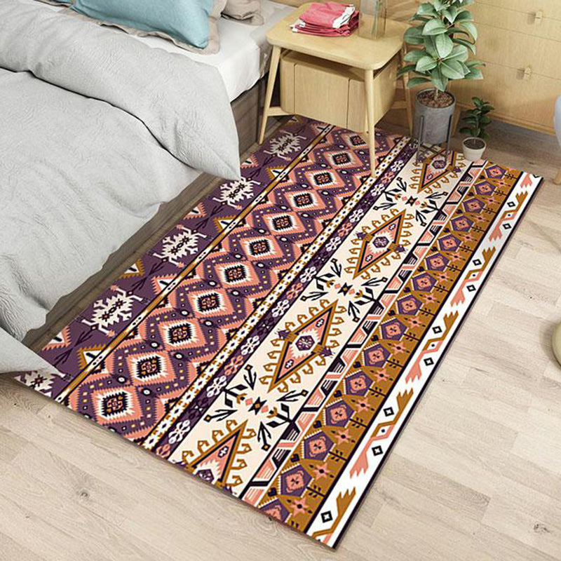 Lisslune | Dark Pink Diamond Geometric Tribal Area Rug Purple Pink Stylish Polyester Power Loom Indoor Area Rug with Indian Deco