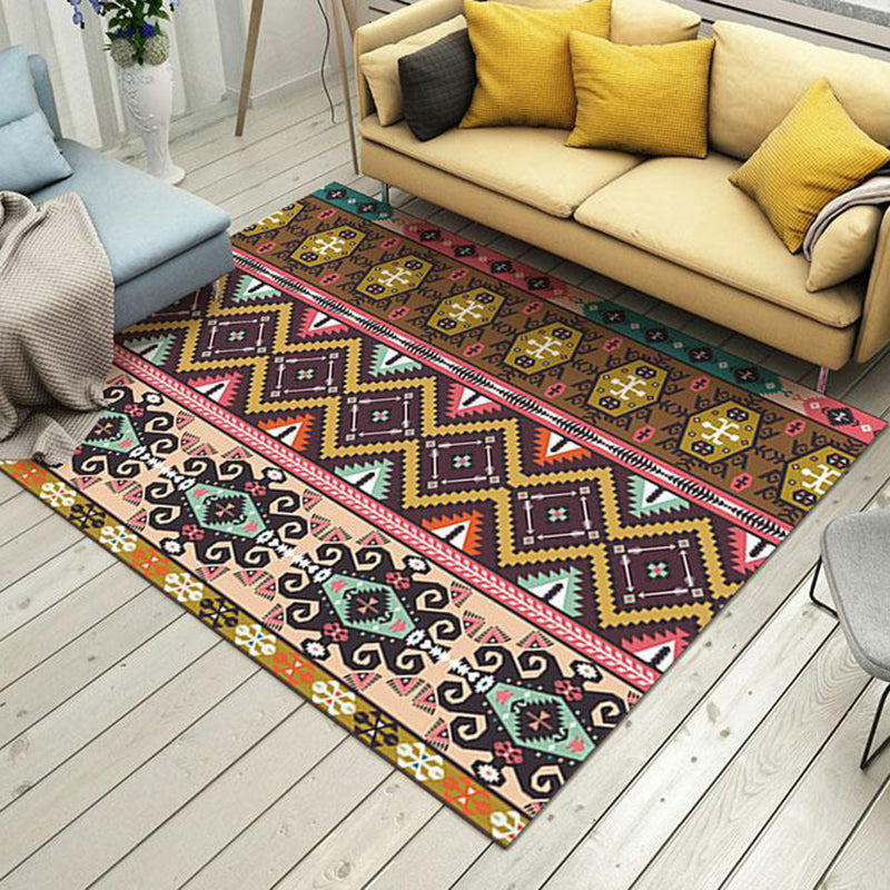 Lisslune | Southwestern Indian Tribe Rug Shown Diamond Geometric Rug Polyester Stain-Resistant Rug for Living Room