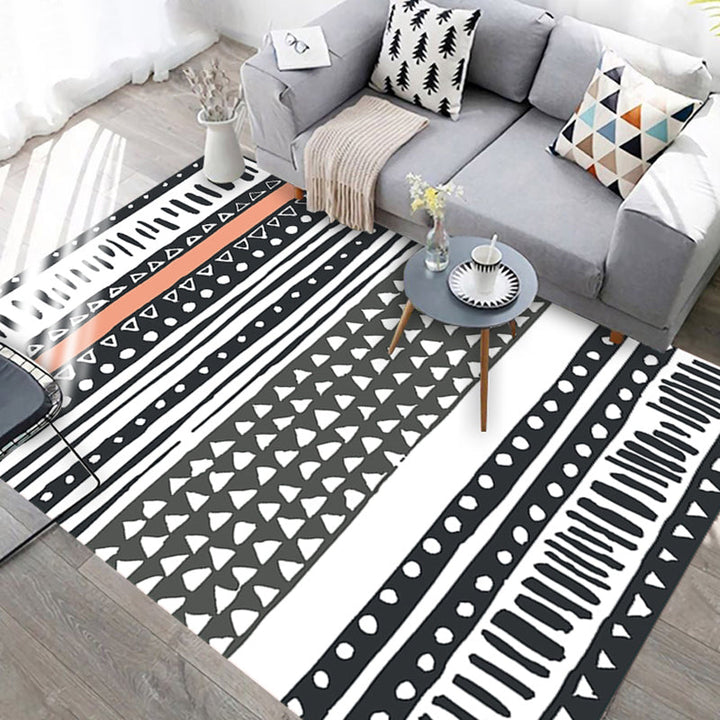 Lisslune | Black and white geometric rug with lines and triangles Southwestern pet-friendly area rug for the living room