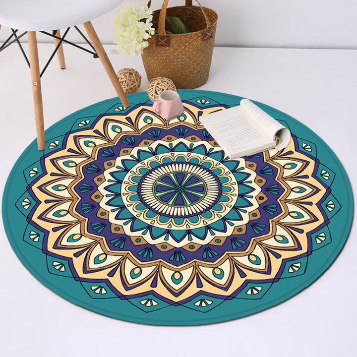 Lisslune | Tribal Southwest Rug Blue Polyester Rug Non-slip Back Rug for Bedroom