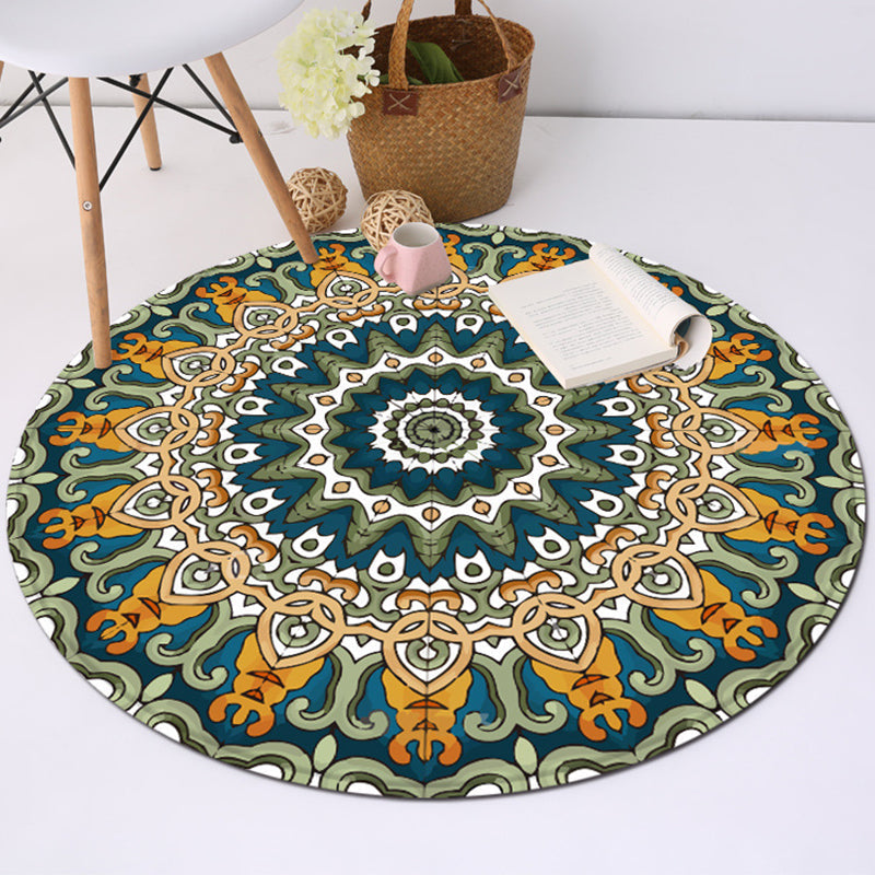 Lisslune | Classic Southwest Carpet Blue and Green Americana Carpet Polyester Non-Slip Back Carpet for Living Room