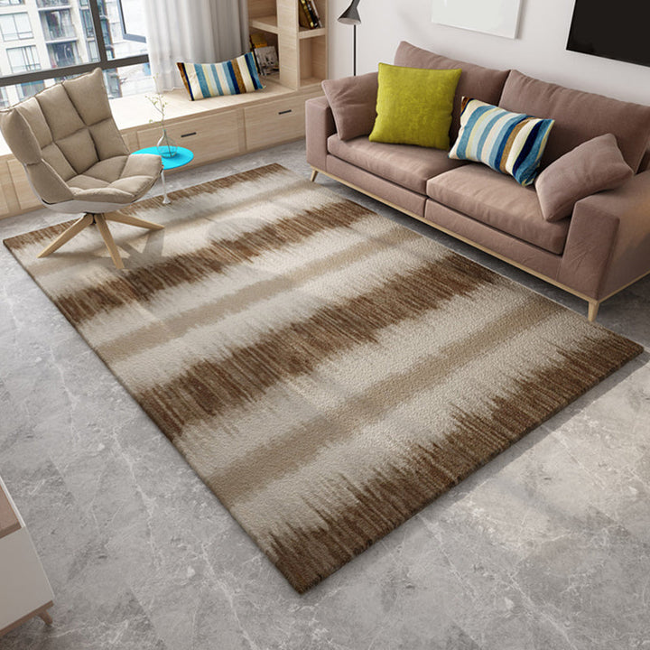 Lisslune | Brown Bedroom Carpet Novelty Circle Triangle Stripe Pattern Area Rug Polyester Washable Rug
