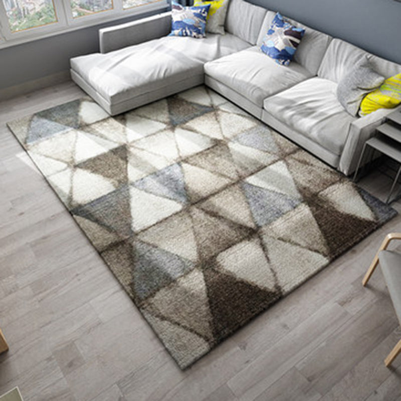 Lisslune | Brown Bedroom Carpet Novelty Circle Triangle Stripe Pattern Area Rug Polyester Washable Rug