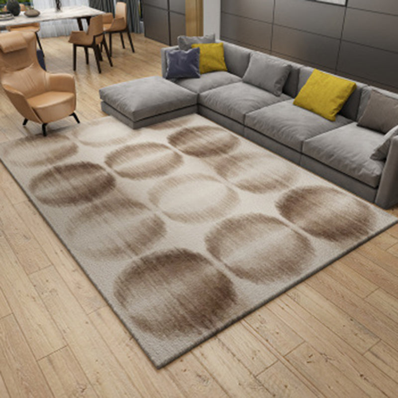 Lisslune | Brown Bedroom Carpet Novelty Circle Triangle Stripe Pattern Area Rug Polyester Washable Rug