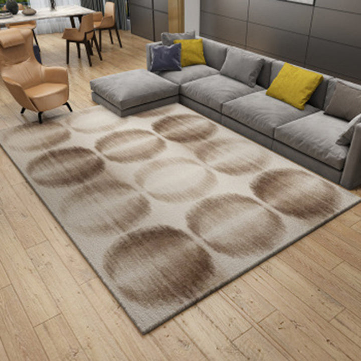 Lisslune | Brown Bedroom Carpet Novelty Circle Triangle Stripe Pattern Area Rug Polyester Washable Rug