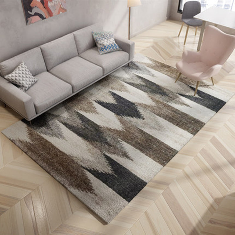Lisslune | Brown Bedroom Carpet Novelty Circle Triangle Stripe Pattern Area Rug Polyester Washable Rug