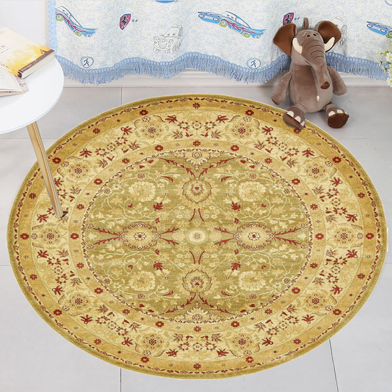 Lisslune | Retro Medallion Rug Yellow Tribal Rug Polyester non-slip backing washable rug for living room