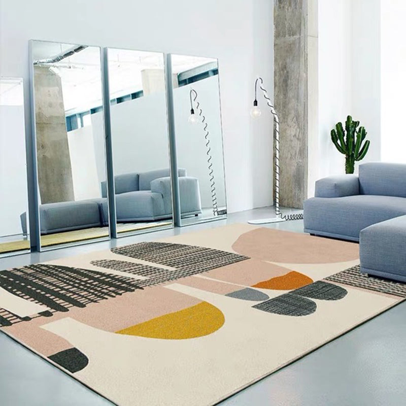 Lisslune | Ivory Bedroom Rug New Stripe Color Block Pattern Rug Polyester Washable Area Rug