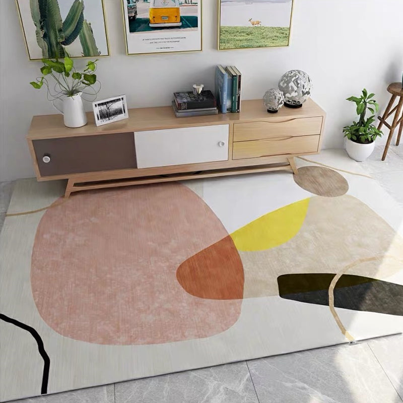 Lisslune | Ivory Bedroom Rug New Stripe Color Block Pattern Rug Polyester Washable Area Rug