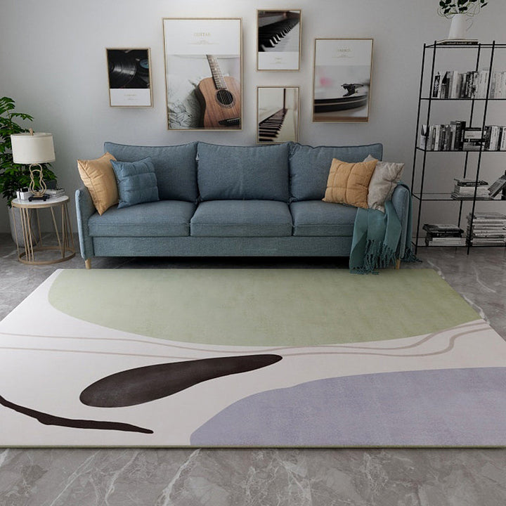 Lisslune | Scandinavian New Arrivals Rug in Ivory Color Block Stripes Print Rug Polyester Washable Rug for the Living Room