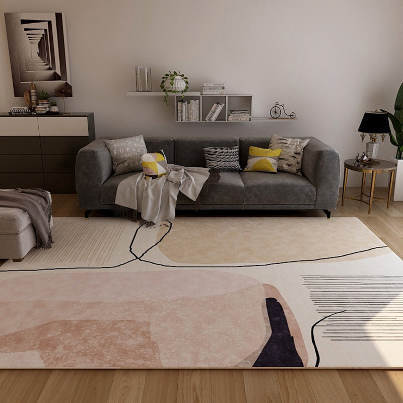 Lisslune | Scandinavian New Arrivals Rug in Ivory Color Block Stripes Print Rug Polyester Washable Rug for the Living Room