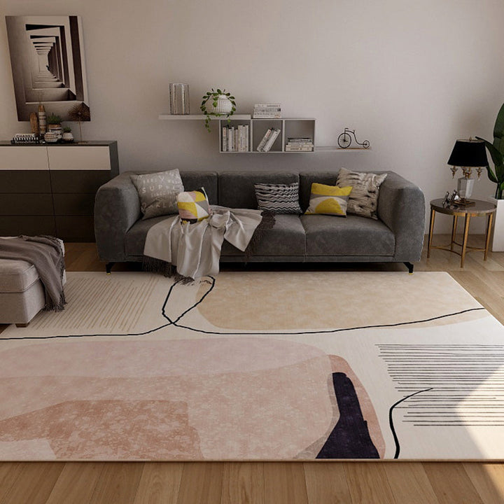 Lisslune | Scandinavian New Arrivals Rug in Ivory Color Block Stripes Print Rug Polyester Washable Rug for the Living Room