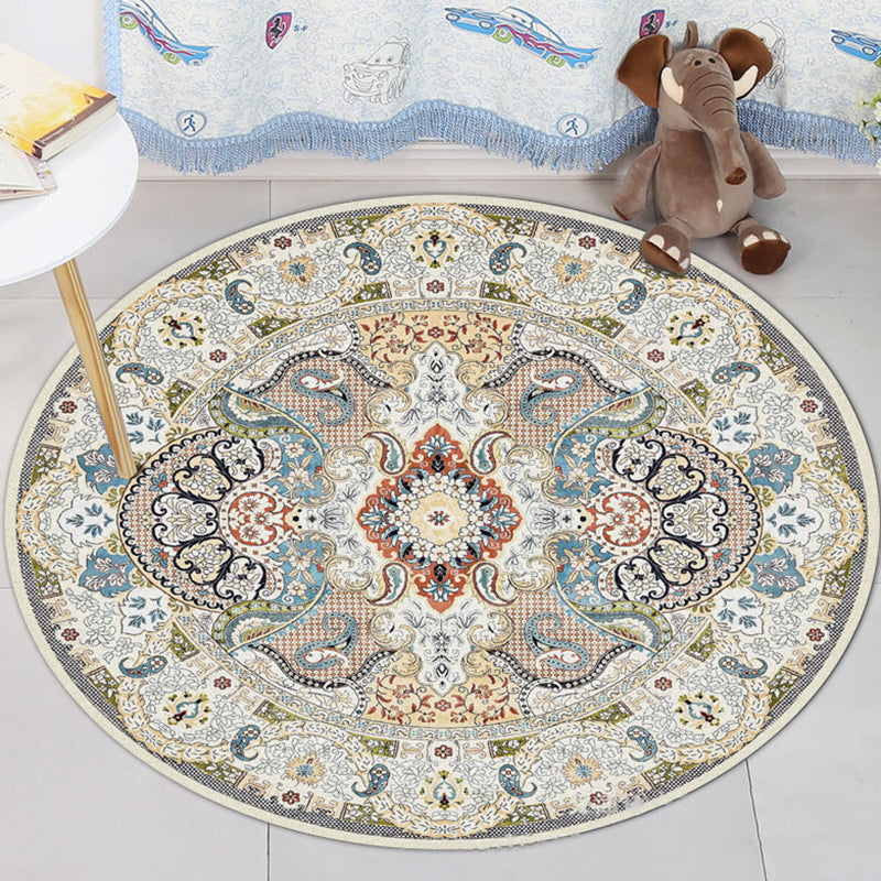 Lisslune | Blue and white Moroccan rug Polyester floral Paisley rug non-slip backing rug machine washable for the living room