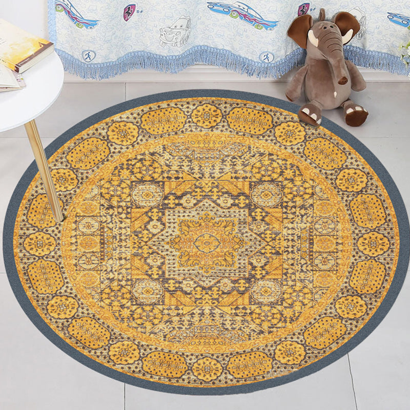 Lisslune | Moroccan Flower Pattern Rug Yellow Polyester Rug Non-Slip Bathroom Machine Washable Rug for Bedroom