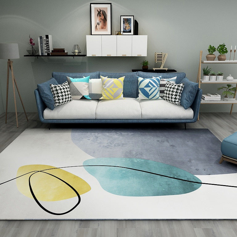 Lisslune | Ivory Novelty Rug Polyester Colorblock Line Pattern Rug Washable Rug for bedroom