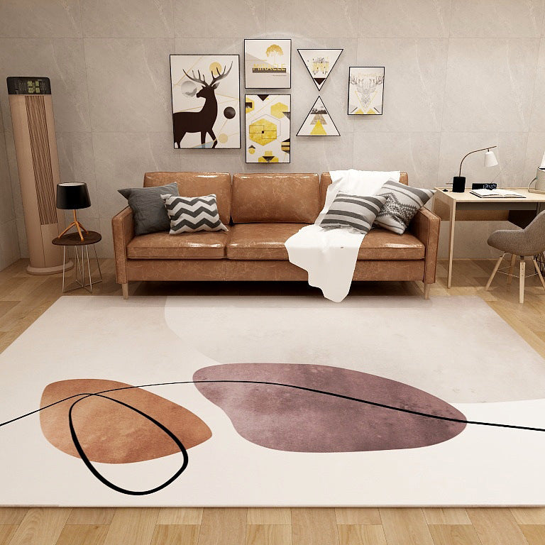 Lisslune | Ivory Novelty Rug Polyester Colorblock Line Pattern Rug Washable Rug for bedroom
