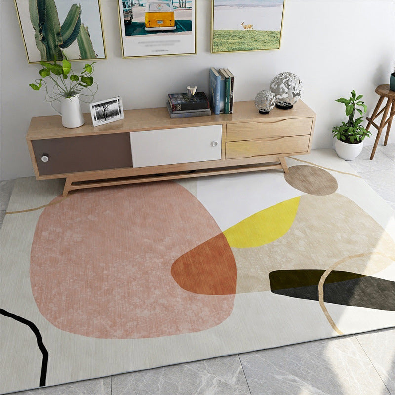 Lisslune | Modern Color Block Stripe Print Carpet in IVORY Novelty Carpet Polyester Washable Area Carpet for Living Room