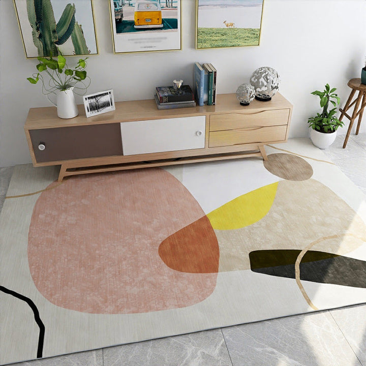 Lisslune | Modern Color Block Stripe Print Carpet in IVORY Novelty Carpet Polyester Washable Area Carpet for Living Room