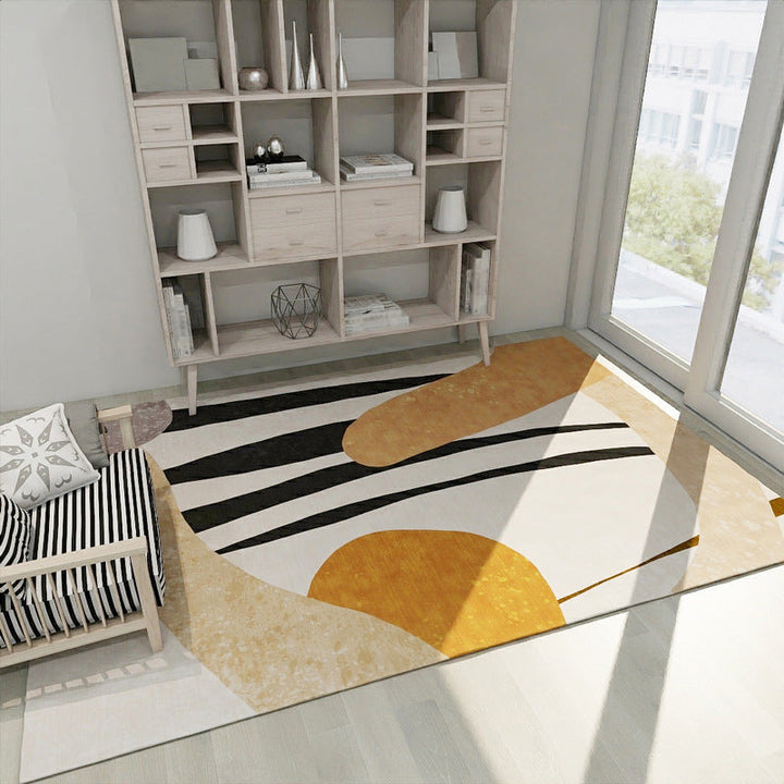 Lisslune | Modern Color Block Stripe Print Carpet in IVORY Novelty Carpet Polyester Washable Area Carpet for Living Room