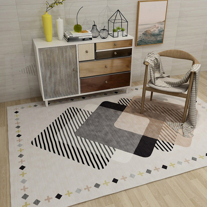 Lisslune | Novelty Geometric Diamond Print Area Rug in Ivory Polyester Carpet Washable Area Rug for Home Decoration