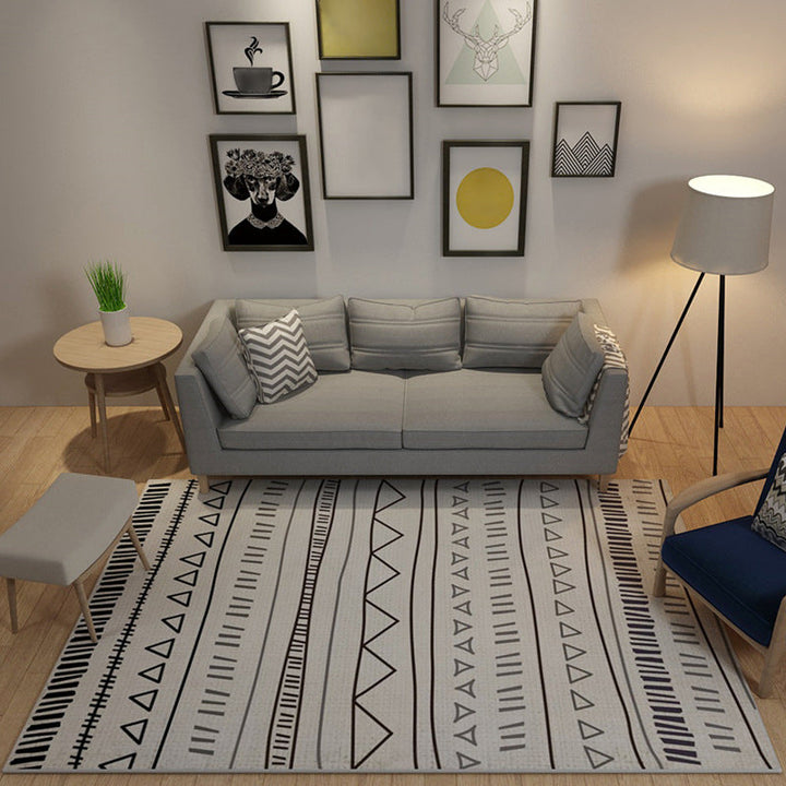 Lisslune | Casual Novelty Rug in Ivory Geometry Stripes Triangle Print Rug Polyester Washable Rug for Home Decoration