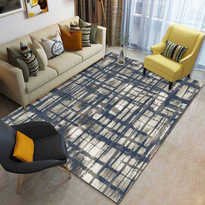Lisslune | Novelty Bedroom Rug in Brown and Ivory Geometric Stripes Print Rug Polyester Washable Rug