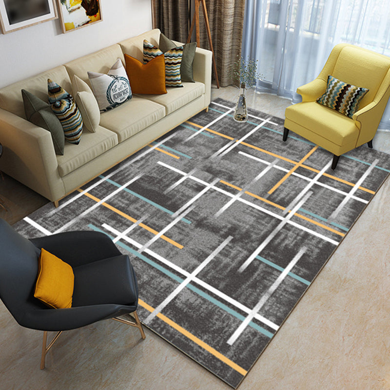 Lisslune | Novelty Bedroom Rug in Brown and Ivory Geometric Stripes Print Rug Polyester Washable Rug