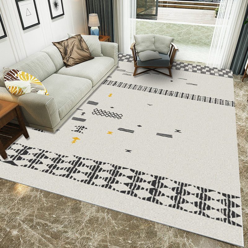 Lisslune | Casual Novelty Rug in Ivory Geometry Diamond Stripes Print Rug Polyester Washable Rug for Living Room