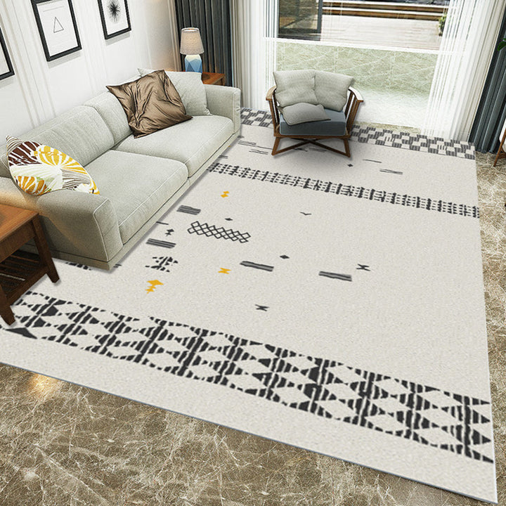 Lisslune | Casual Novelty Rug in Ivory Geometry Diamond Stripes Print Rug Polyester Washable Rug for Living Room